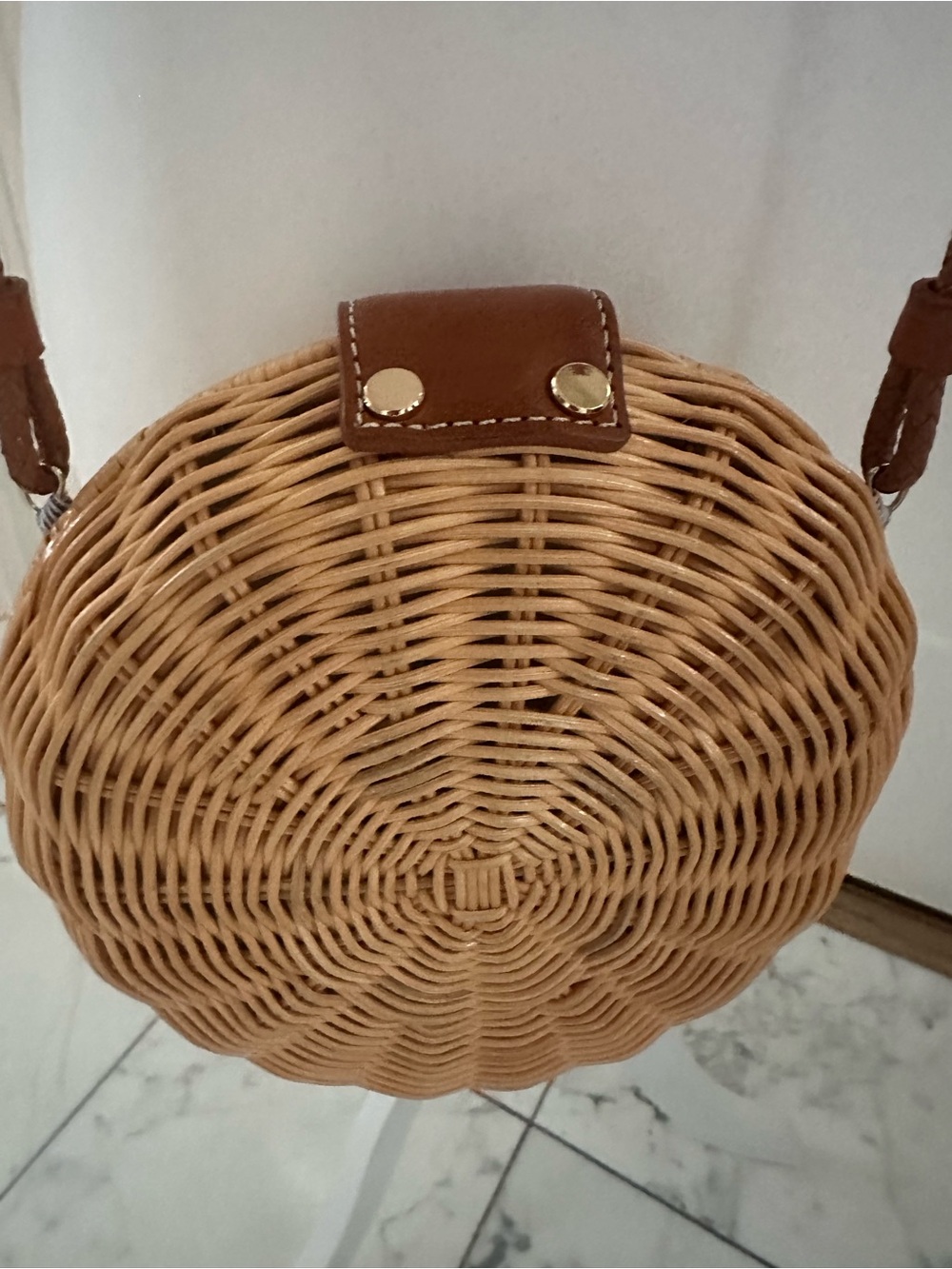 J. McLaughlin Round Woven Crossbody in Tan and Cognac - Picture 7 of 16